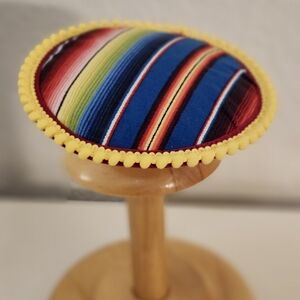 Serape Print Fascinator w Yellow Poms